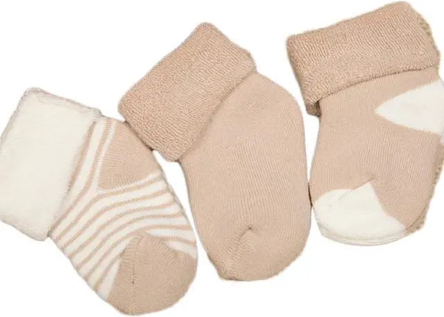Main image of Lian LifeStyle Premium Unisex Children 3 Pairs Cotton Crew Socks. Lightweight and Effective Crew Socks Sweat Absorbent Size0-12M(Beige)