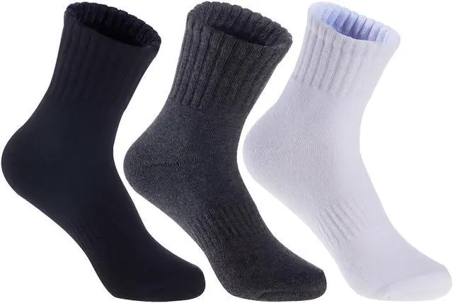 Main image of Lian LifeStyle Top Quality Children's 3 Pairs Sports Crew Socks Great for Sports: Running, Basketball, Soccer Size M 9Y-12Y JH0105 (Black,Grey,White)