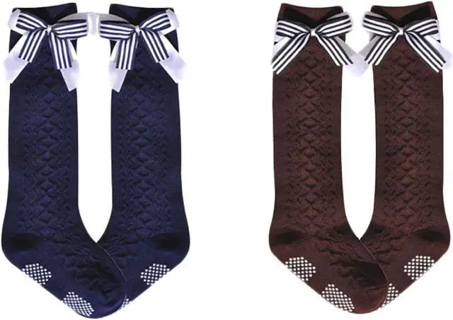 Main image of Lian LifeStyle Cute Girls' 2 Pairs Knee High Cotton Socks Perfect for Mobility & Athletic Toddlers & Any Year Old Kids Butterfly Knot Size(3Y-6Y)
