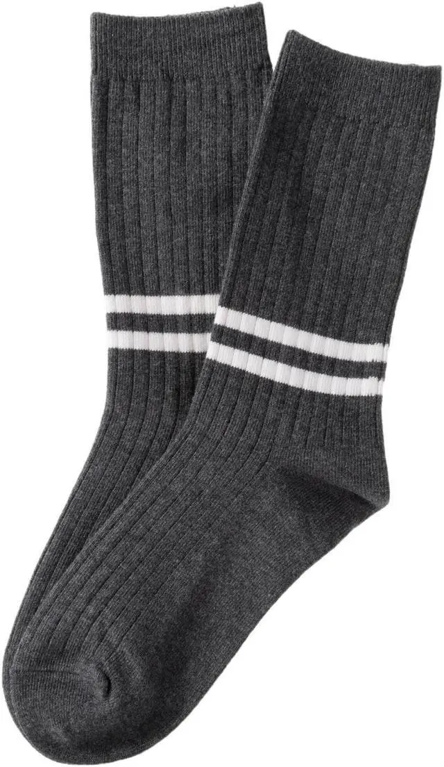 Main image of Lian LifeStyle Attractive Women's 3 Pairs Mid Calf Cotton Crew Socks With Super High Quality Soft Fibers HR1790 Size 6-9 (Dark Grey, Cream, Navy)