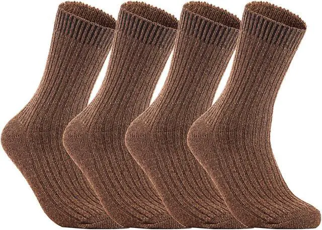 Main image of Lian LifeStyle Ultralight, High-Performance & Great Activewear Men's 4 Pairs Breathable Wool Crew Socks For All Season and Weather Size 6-9 (Brown)