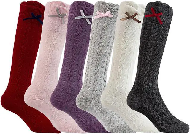 Main image of Lian LifeStyle 6 Pairs Cute Knee High Cotton Socks for Girls. Breathable, Warm, Perfect for Mobility & Athletic Toddlers JH0507 Size 2Y-5Y(Assorted)