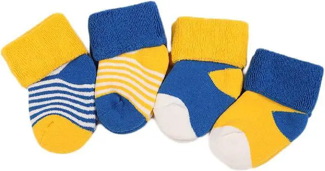Alt view image 2 of 2 - Lian LifeStyle Premium Children's 4 Pairs Cotton Crew Socks Lightweight & Effective Sweat Absorbent Size 0M-6M(Yellow Blue)
