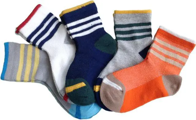 Main image of Lian LifeStyle Children's 5 Pairs Premium Cotton Crew Socks. Durable, Lightweight & Effective - Sweat Absorbent Great for Sports Strips Size(3Y-5Y)