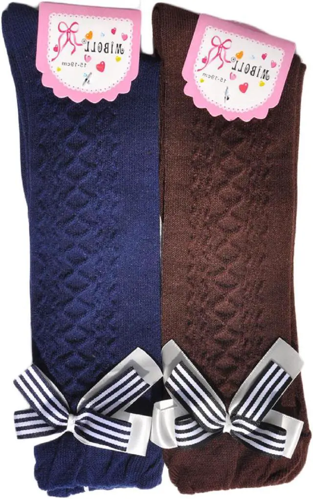 Alt view image 2 of 3 - Lian LifeStyle Cute Girls' 2 Pairs Knee High Cotton Socks Perfect for Mobility & Athletic Toddlers & Any Year Old Kids Butterfly Knot Size(3Y-6Y)