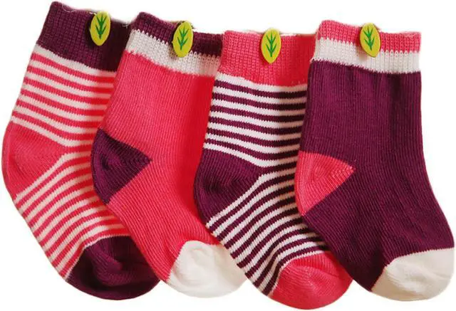 Main image of Lian LifeStyle Premium, Cool, And Fun Children's 4 Pairs Lightweight and Effective Cotton Crew Socks Size 12M-36M(Pink Purple)