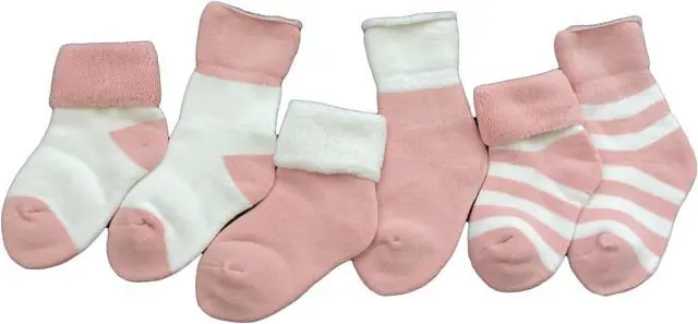 Alt view image 4 of 4 - Lian LifeStyle Cool & Fun Baby Girl's 3 Pairs Cotton Crew Socks Lightweight, Effective and Sweat Absorbent XS Size 6M-12M (Pink)