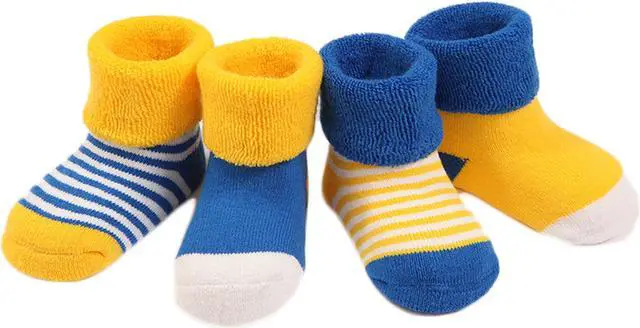 Main image of Lian LifeStyle Premium Children's 4 Pairs Cotton Crew Socks Lightweight & Effective Sweat Absorbent Size 0M-6M(Yellow Blue)