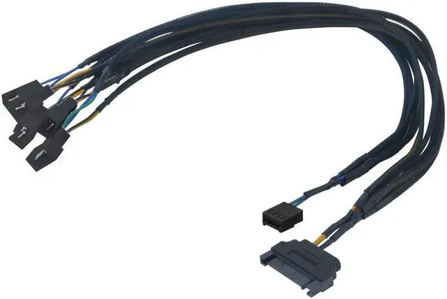 Alt view image 3 of 5 - Sleeved SATA Power to 5x 4-pin TX4 PWM Splitter Fan Power Adapter Converter Cable with one 4in Female Header to Mohterboard for RPM Feedback & PWM Fan Speed Control - 16.9 inch