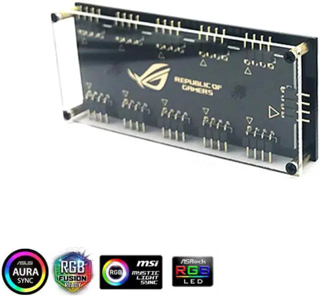 Alt view image 2 of 6 - 12V 4-pin RGB 10 Ports Hub Splitter w/ PMMA Case, ASUS AURA SYNC RGB Adapter for GIGABYTE MSI ASRock RGB LED Strip Lighting,Fans & Cooler- 1FT Extension Cable Included