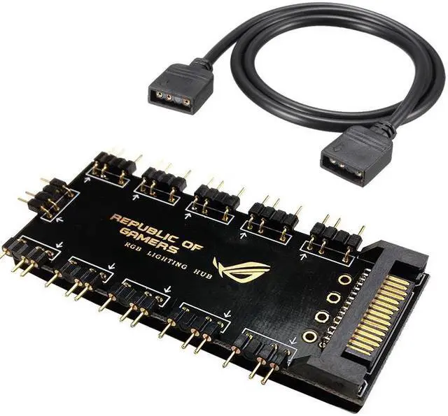Alt view image 2 of 5 - EnLabs 5V  3-Pin 10 Ports AURA RGB Lighting Hub,1 to 10 Lightning Synchronous Extension Hub to Motherboard for RBW LED Fan Compatible w/ GIGABYTE,ASUS,MSI,ASRock AURA Motherboard-1FT RGB Cable Include