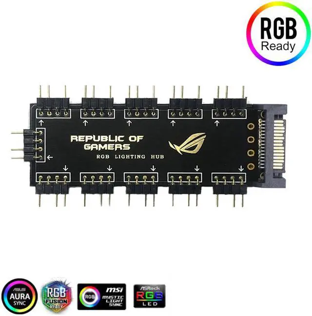 Alt view image 3 of 5 - EnLabs 5V  3-Pin 10 Ports AURA RGB Lighting Hub,1 to 10 Lightning Synchronous Extension Hub to Motherboard for RBW LED Fan Compatible w/ GIGABYTE,ASUS,MSI,ASRock AURA Motherboard-1FT RGB Cable Include
