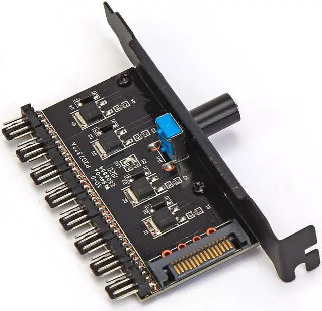 Alt view image 2 of 3 - Enlabs PCIFANCO4S 8 Channel 3-pin CPU / Case Fan speed Controller w/ OFF Switch,8 Way 12V/1.5A Max. 3pin Fan RPM Speed Reduce Regulator w/ PCI Slot Cover - Power by SATA