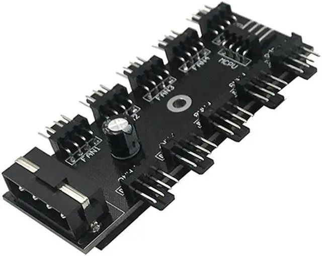 Alt view image 4 of 5 - EnLabs PWMHUB10D 10 Ports 4-Pin PWM Fan Hub, Molex 4pin to 10 Fan Power Splitter Adapter Cable w/ Self-sticker for 3Pin / 4Pin fans