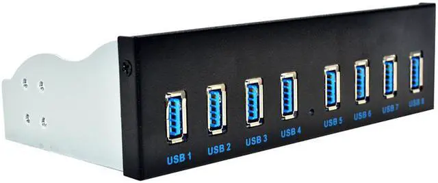 Alt view image 2 of 5 - 8 Ports USB 3.0 Hub 5.25" Front Panel Internal CD-ROM Bay Bracket, 8 x USB 3.0 Type A Female to Motherboard USB 20 pin Hub Splitter Adapter,USB 20pin to 8 USB 3.0 Splitter