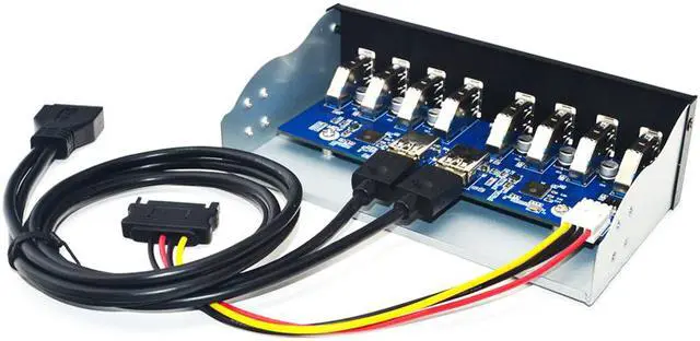 Alt view image 4 of 5 - 8 Ports USB 3.0 Hub 5.25" Front Panel Internal CD-ROM Bay Bracket, 8 x USB 3.0 Type A Female to Motherboard USB 20 pin Hub Splitter Adapter,USB 20pin to 8 USB 3.0 Splitter