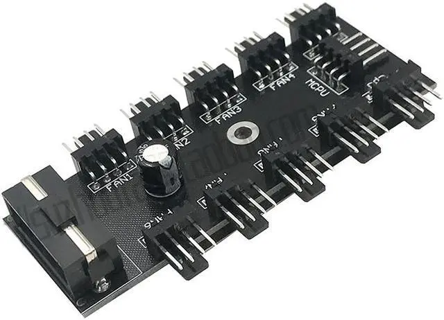 Alt view image 3 of 5 - EnLabs PWMHUB10D 10 Ports 4-Pin PWM Fan Hub, Molex 4pin to 10 Fan Power Splitter Adapter Cable w/ Self-sticker for 3Pin / 4Pin fans