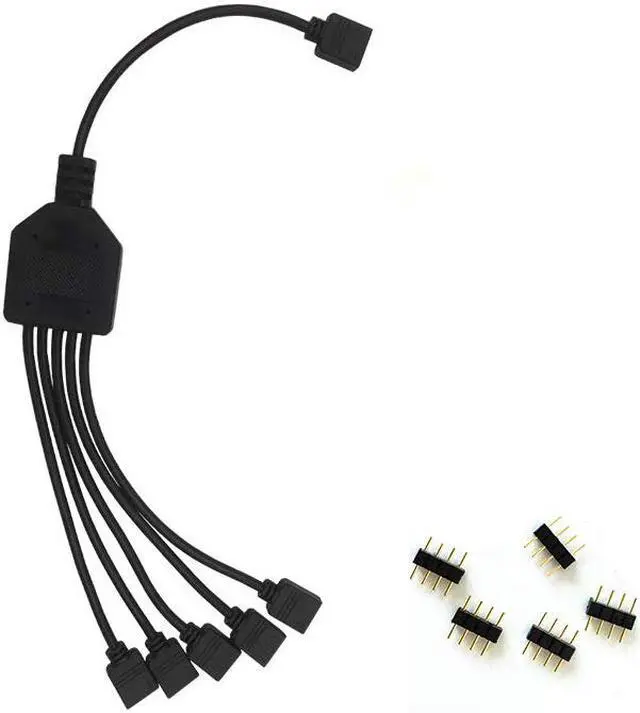 Alt view image 3 of 6 - EnLabs 2 Pack 1-to-5 12V 4Pins RGB Splitter Y Cable,LED Strip RGB Case Fans 5 Way RGB Hub Compatible with ASUS Aura Sync / Gigabyte RGB Fusion / MSI Mystic Light -1FT