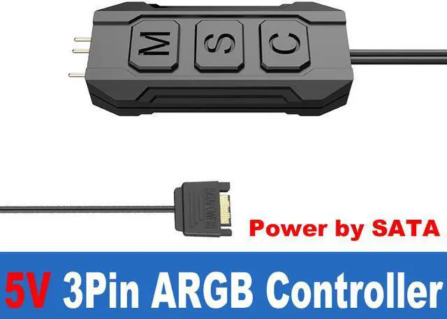 Alt view image 4 of 4 - EnLabs 5V 3pin ARGB Controller for Computer PC RGB Fan,SATA Powered 3 Button LED Controller Cable Adapter for Light Strip,Water Cooler Radiators