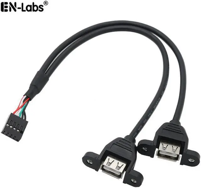 Main image of Enlabs MB9P22U250CM Panel Mount USB 2.0 Cable - Motherboard USB 9Pin to 2 USB A Female Splitter Cable w/ Screws - 1.64FT,Black