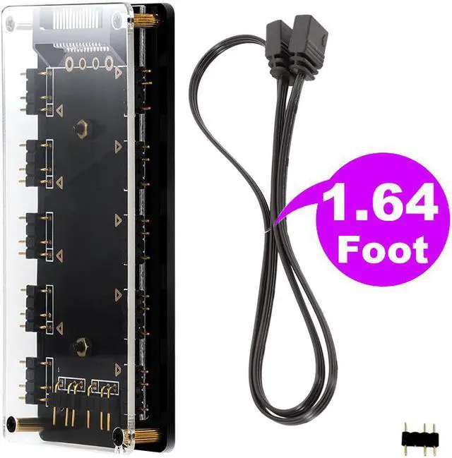 Alt view image 6 of 7 - ARGB Hub 5V 3Pin SYNC 11 Ports Splitter w/ Magnetic Standoff & PMMA Case,SATA to 3pin Addressable RGB Adpater for ASUS AURA GIGABYTE MSI ASRock LED Strip Lighting,Fans & Cooler- 1.64FT Extension Cable
