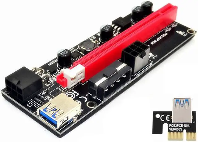 Alt view image 4 of 6 - PCIe Riser Cable 1X to 16X Graphics Extension for GPU Mining Powered Riser Adapter Card, 60cm USB 3.0 Cable,PCI Express X1 to X16 GPU Mining Card, TWO 6Pin and Molex 3 Power Options