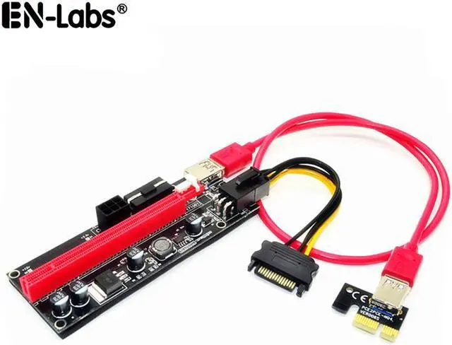 Main image of PCIe Riser Cable 1X to 16X Graphics Extension for GPU Mining Powered Riser Adapter Card, 60cm USB 3.0 Cable,PCI Express X1 to X16 GPU Mining Card, TWO 6Pin and Molex 3 Power Options