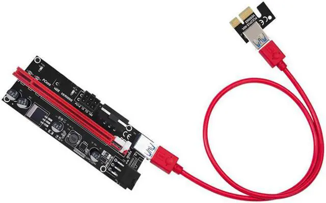 Alt view image 2 of 6 - PCIe Riser Cable 1X to 16X Graphics Extension for GPU Mining Powered Riser Adapter Card, 60cm USB 3.0 Cable,PCI Express X1 to X16 GPU Mining Card, TWO 6Pin and Molex 3 Power Options