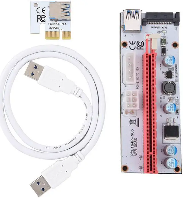 Alt view image 2 of 5 - ITHOO 6pcs/Lot 4 Solid Capacitors VER PCI Express PCI-e 1X to 16X Mining Riser Card Cable,USB 3.0 Bitcoin Miner Machine X16 to PCI e Mining ETH GPU Riser Adapter Power by SATA,Molex 4pin , 6pin