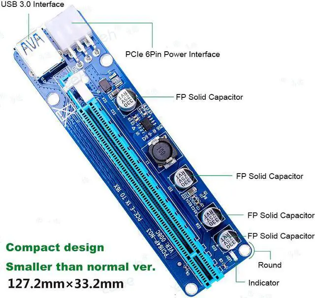 Alt view image 3 of 7 - 3Packs EnLabs  GPU Riser Cable Adapter,PCIe 1x to 16x PCI Express Extender Riser Card for Ethereum Mining ETH,Power by PCIe 6pin w/ 60cm USB 3.0 Extension Cable& SATA to 6-Pin PCI-E Power Cable
