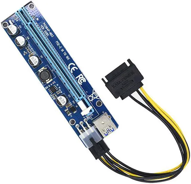 Alt view image 6 of 7 - 3Packs EnLabs  GPU Riser Cable Adapter,PCIe 1x to 16x PCI Express Extender Riser Card for Ethereum Mining ETH,Power by PCIe 6pin w/ 60cm USB 3.0 Extension Cable& SATA to 6-Pin PCI-E Power Cable