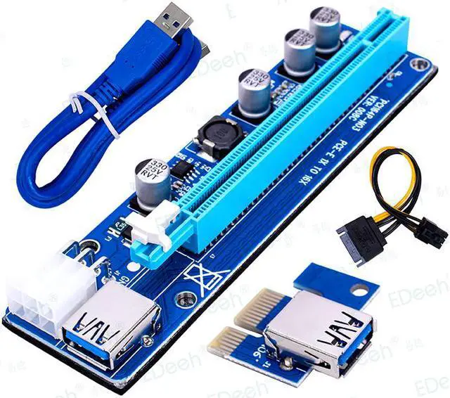 Alt view image 4 of 7 - 3Packs EnLabs  GPU Riser Cable Adapter,PCIe 1x to 16x PCI Express Extender Riser Card for Ethereum Mining ETH,Power by PCIe 6pin w/ 60cm USB 3.0 Extension Cable& SATA to 6-Pin PCI-E Power Cable