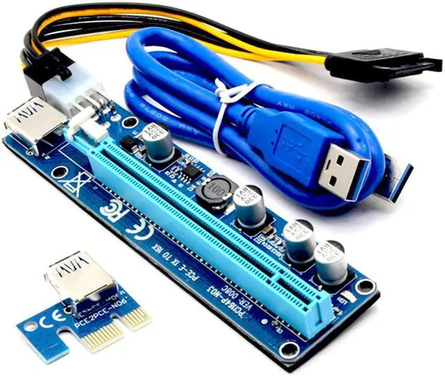 Alt view image 5 of 7 - 3Packs EnLabs  GPU Riser Cable Adapter,PCIe 1x to 16x PCI Express Extender Riser Card for Ethereum Mining ETH,Power by PCIe 6pin w/ 60cm USB 3.0 Extension Cable& SATA to 6-Pin PCI-E Power Cable