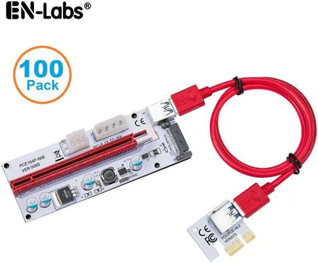 Main image of 100Pack GPU Riser PCI-E Express 1x to 16x  Mining Riser Card Cable,60cm USB 3.0 Cable,PCI Express X1 to X16 GPU Ethereum ETH Mining Card 4 Solid Capacitors LED Indicator Power by SATA,Molex, 6pin PCIe