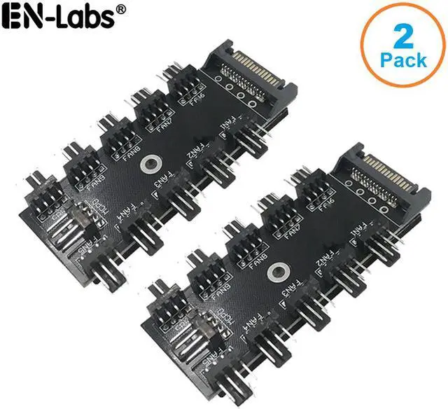 Main image of 2-Pack 10 Port PWM 4 Pin Fan Splitter Hub Adpater, SATA Powered 10 Channels 3 Pin / 4Pin  CPU Case Fan Cooler Splitter,Support PWM Fan Speed Controller