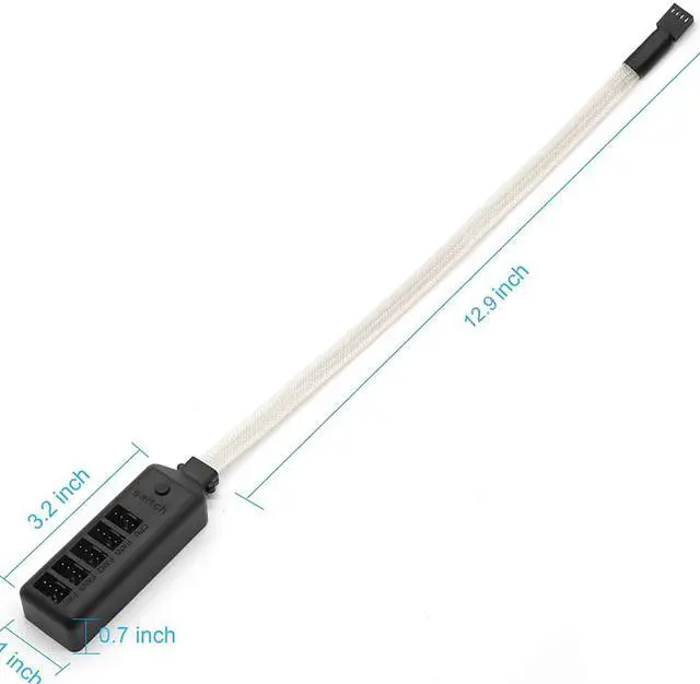 Alt view image 6 of 7 - 5 Port 1X5 PWM 4-pin Fan Hub Splitter Adapter w/ LED RGB Light Cable,PC Case Fan Extension Power Cable for 12V 3Pin / 4Pin fan (3 pin Fan Run in Full Speed) -16 inches