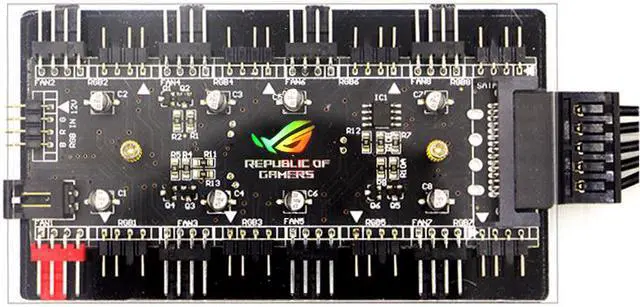 Alt view image 4 of 6 - 2-in-1 PWM & ARGB 5V Addressable RGB Controller Hub 8 Ports 12V 4Pin Fan & 5V 3Pin AURA Adapter with PMMA Case and Magnetic Standoff for Cooling Radiator & ASUS/MSI LED Strip - SATA Powered