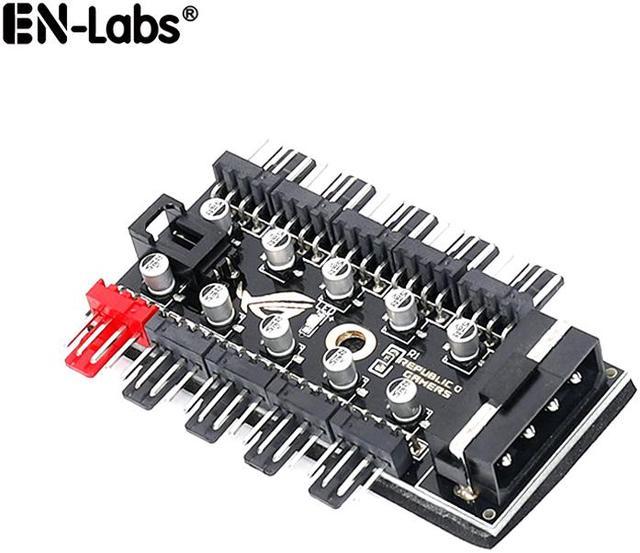 EnLabs PWMHUB10D50 10 Ports PWM 4pin CPU Cooler / Case / Chassis Cooling  Fan Hub,10 Port 12V 4 Pin Fan PWM Fan Hub Controller,Power by Molex ,16  inches RPM Feedback Cable 