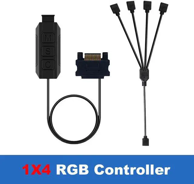 Alt view image 5 of 5 - 5V 3-Pin RGB / FRGB / ARGB / AURA Controller for Fans and Coolers w/ SATA 5V Power Cable - 1FT RGB 3pin Female 1 to 4 Splitter Cable Include