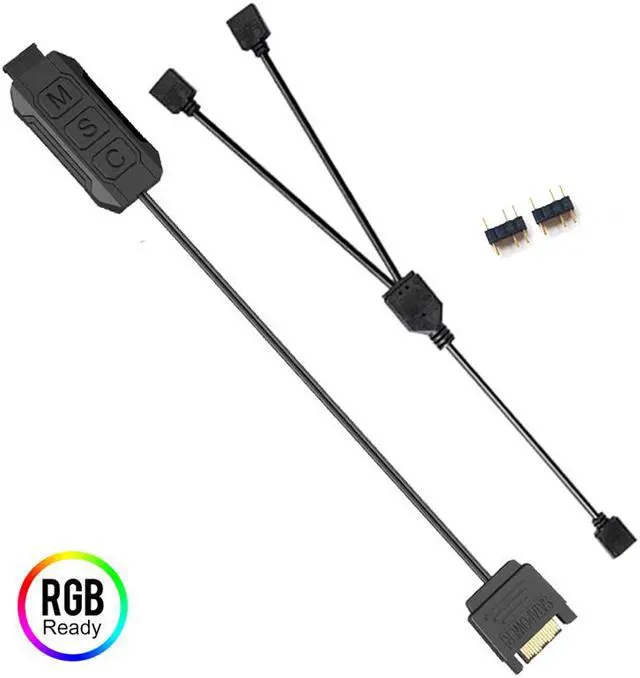 Alt view image 2 of 5 - 5V 3-Pin RGB / FRGB / ARGB / AURA Controller for Fans and Coolers w/ SATA 5V Power Cable - 1FT RGB 3pin Female 1 to 4 Splitter Cable Include