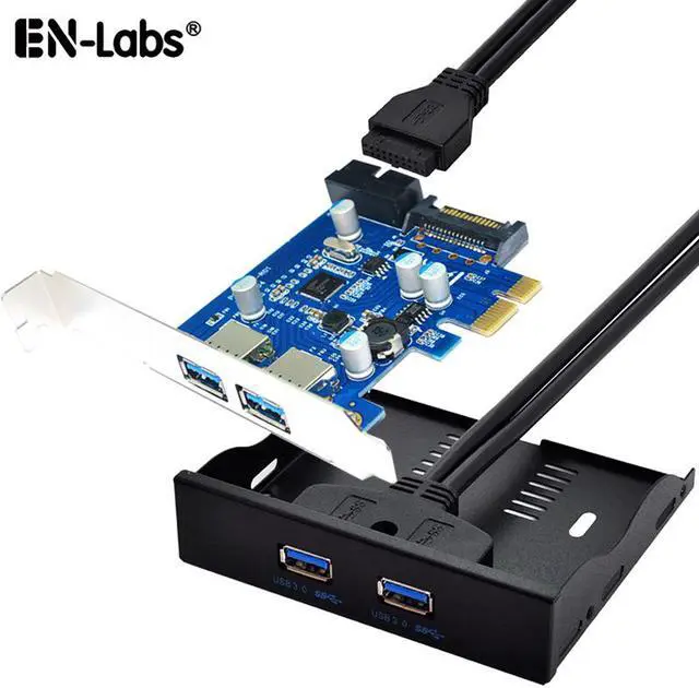 Main image of 4 Ports USB 3.0 Expansion Card with 3.5-inch Front Panel, PCIe Express to 2 USB3 & Internal 20Pin to 2x USB Type-A Female Splitter Cable with Floppy Bay Bracket Combo Kit-2FT