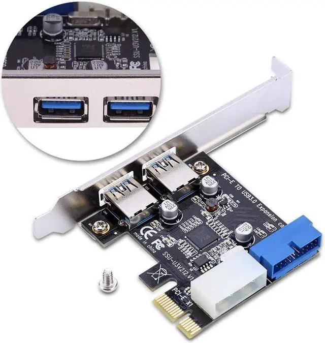Alt view image 4 of 7 - PCIe to USB 3.0 Card w/ 3.5" Front Panel 2 Ports USB 3.0, PCI-E Express to 4 USB3 (2 USB-A+20Pin to 2 Port Floppy Bay Hub) Expansion-Molex 4Pin
