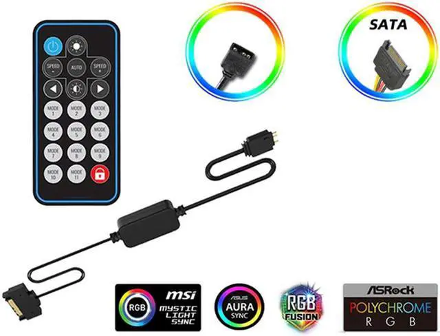 Alt view image 2 of 5 - 5V 3 Pin to SATA Interface AURA RGB Controller for Cooling Fan and LED Strip with IR Remote Control, Compatible with all 5V RGB Accessories