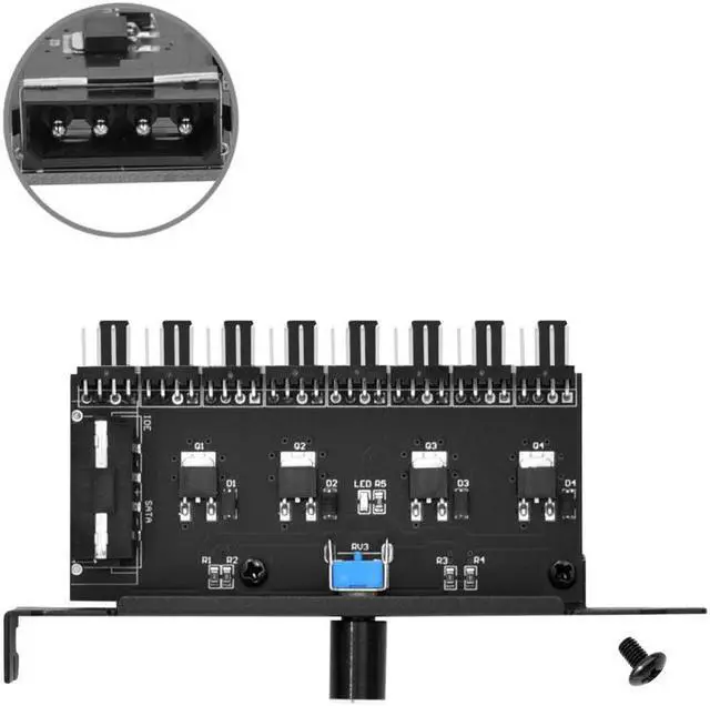 Alt view image 2 of 6 - Enlabs PCIFANCO4D 8 Channel 3-pin CPU / Case Fan speed Controller w/ OFF Switch,8 Way 12V/1.5A Max. 3pin Fan RPM Speed Reduce Regulator w/ PCI Slot Cover - Power by  Molex