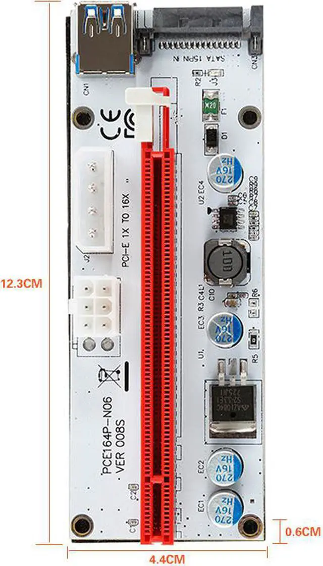 Alt view image 5 of 7 - PCI Express PCI-e 1X to 16X Mining Riser Card Cable, USB 3.0 Bitcoin Miner Machine X16 to PCI e Mining ETH GPU Riser Adapter Power by SATA, Molex 4pin , 6pin