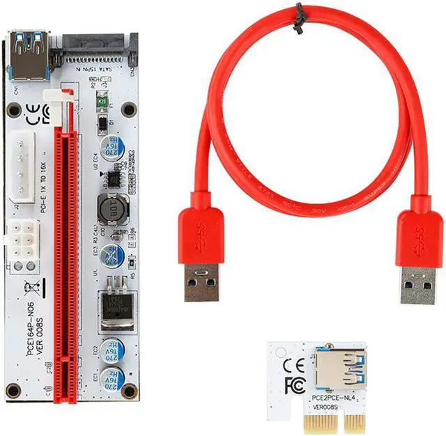Alt view image 3 of 7 - PCI Express PCI-e 1X to 16X Mining Riser Card Cable, USB 3.0 Bitcoin Miner Machine X16 to PCI e Mining ETH GPU Riser Adapter Power by SATA, Molex 4pin , 6pin