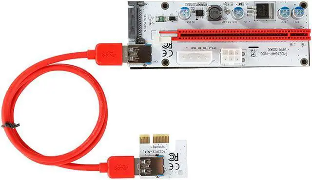 Alt view image 2 of 7 - PCI Express PCI-e 1X to 16X Mining Riser Card Cable, USB 3.0 Bitcoin Miner Machine X16 to PCI e Mining ETH GPU Riser Adapter Power by SATA, Molex 4pin , 6pin