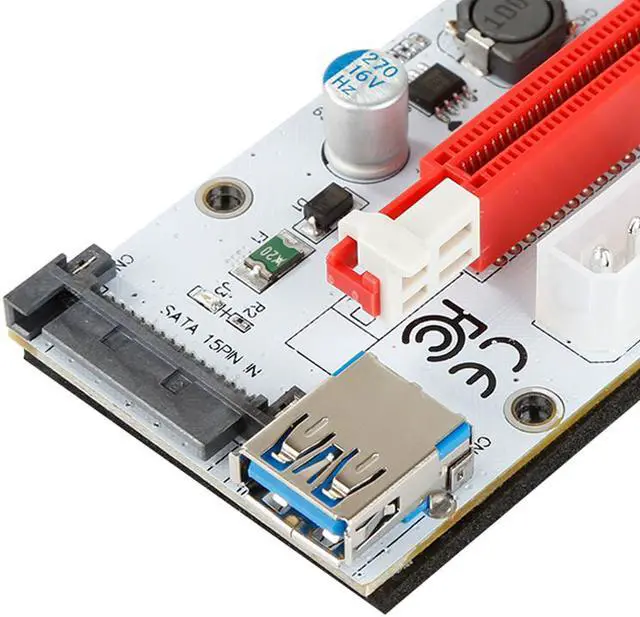 Alt view image 6 of 7 - PCI Express PCI-e 1X to 16X Mining Riser Card Cable, USB 3.0 Bitcoin Miner Machine X16 to PCI e Mining ETH GPU Riser Adapter Power by SATA, Molex 4pin , 6pin