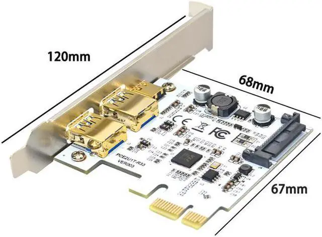 Alt view image 6 of 6 - USB C PCIe Expansion Card,PCI-e Express 1X to 2 Ports USB-A & Type-C USB 3.1 5Gbps Desktop PC Case Add On Card Hub w/ Full-profile PCI Slot Cover