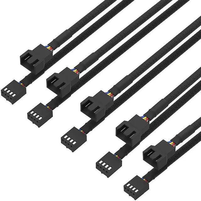 Alt view image 4 of 7 - 5 Pack 4 Pin PWM Fan Power Extension Cable with Black Sleeved Braided,CPU Cooler 4Pin Male to Female Adapter Cord for Computer ATX Case 4 Pin 3 Pin Cooling Fan - 15.7 Inch ,Black